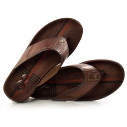 Chinelo Masculino de Couro Pegada Marrom 530641