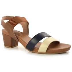 Sandália Feminina de Couro e Salto Bloco Usaflex Marrom Y8209