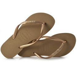 Chinelo Feminino Havaianas Slim Logo Metal Dourado 4119875