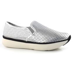 Tênis Flatform de Couro Suzzara Prata 24707 MET
