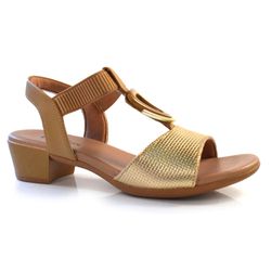 Sandália de Couro e Salto Bloco Feminina Usaflex Dourado MM0801