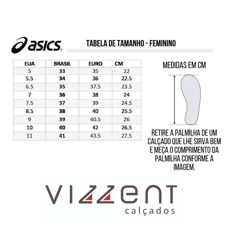 Tamanho 2024 tenis asics