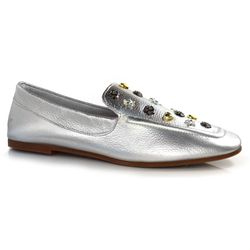 Mocassim Feminino de Couro Suzzara Prata 355.5859