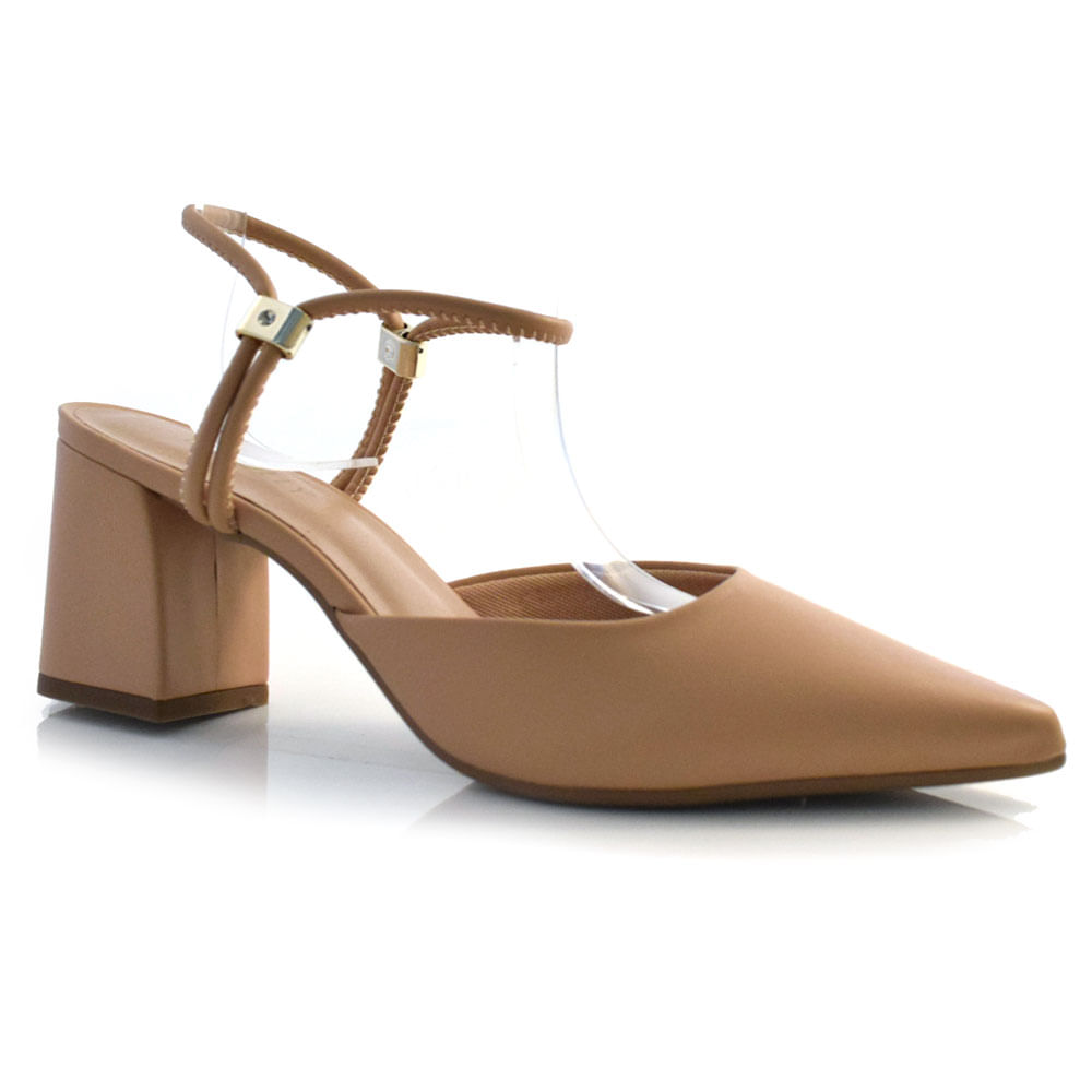 Scarpin Salto Bloco Feminino Lacolly  Bege 1064.1204 - Foto 1
