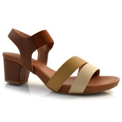 Sandália Feminina de Couro e Salto Bloco Usaflex Bege Y8209