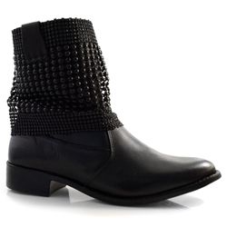 Bota de Cano Curto e Couro com Lapela Cazzualen Preto 87177