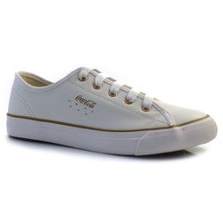 Tênis Casual de Couro Feminino Coca Cola Off White CC2338