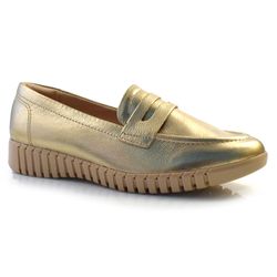 Mocassim de Couro Feminino Comfortflex Dourado 24-76401