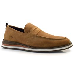 Mocassim Masculino de Couro Democrata Bege 272103