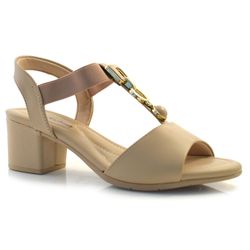Sandália de Salto Bloco Feminina Comfortflex Bege 24-57402