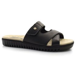 Sandália Flat de Couro Feminina Comfortflex Preto 24-45301