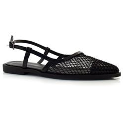 Sapatilha Slingback de Couro Suzzara Preto 679-634235