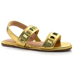 Sandália Rasteira de Couro Feminina Suzzara Dourado 20020-7544 MET