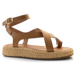 Sandália Flat de Couro Feminina Suzzara Bege 1007-1450