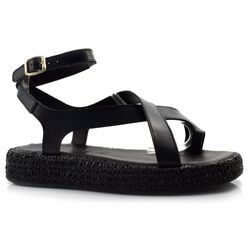 Sandália Flat de Couro Feminina Suzzara Preto 1007-1450