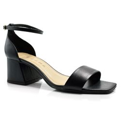 Sandália Feminina de Couro e Salto Bloco Suzzara Preto 46902-02
