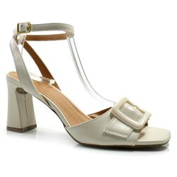 Sandália de Couro e Salto Bloco Suzzara Off White 586.004