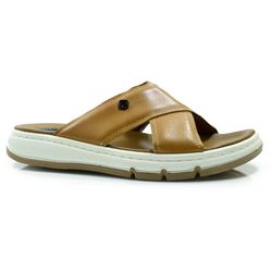 Chinelo Slide de Couro Masculino Pegada Marrom 134306