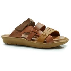 Sandália Flat de Couro Feminina New Face Marrom 39501