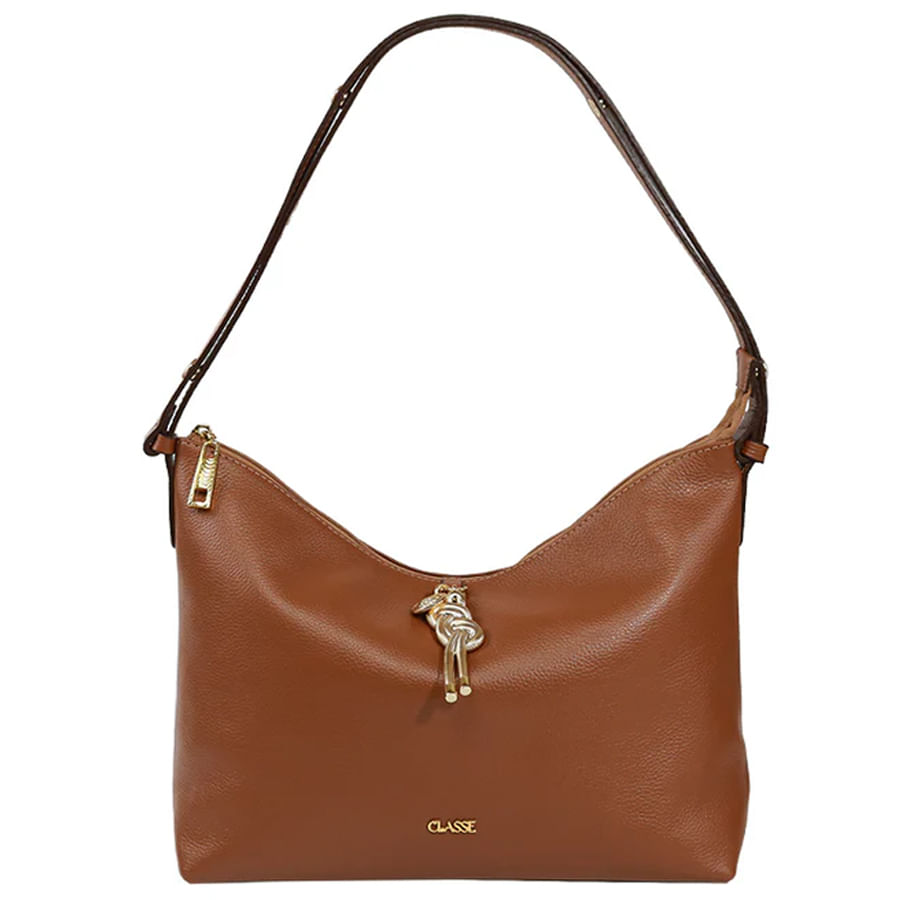 Bolsa de Ombro e Couro Feminina Classe Couro Marrom 3261 - Foto 1