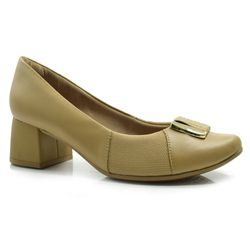 Scarpin de Couro e Salto Bloco Usaflex Bege AK0303