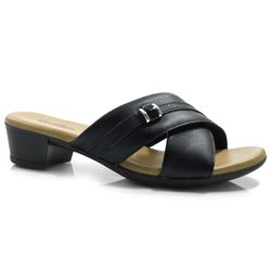 Tamanco de Couro e Salto Bloco Usaflex Preto MM0805
