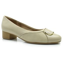 Scarpin de Couro e Salto Bloco Usaflex Bege UC0301