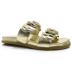 Sandália Flat de Couro Feminina Suzzara Dourado 6900529