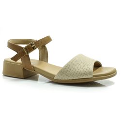 Sandália de Couro e Salto Bloco Usaflex Creme MM1703