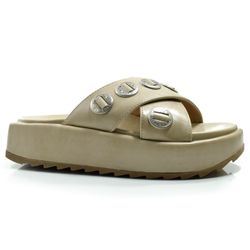 Sandália Flat de Couro Feminina Suzzara Bege 703-634213