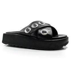 Sandália Flat de Couro Feminina Suzzara Preto 703-634213