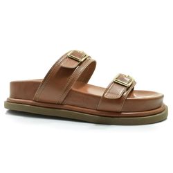 Sandália Flat de Couro Feminina Suzzara Marrom 706-634266