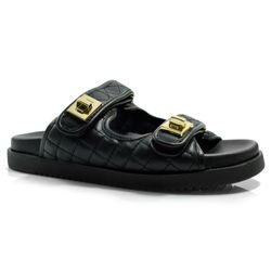 Sandália Flat de Couro Suzzara Preto 692-634279