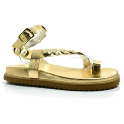 Sandália Flat de Couro Feminina Suzzara Dourado 708-634270