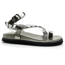 Sandália Flat de Couro Feminina Suzzara Prata 708-634270