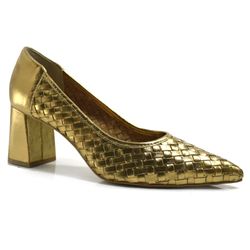 Scarpin de Couro e Salto Bloco Suzzara Dourado 7150509