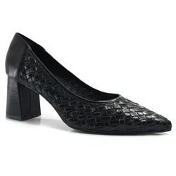 Scarpin de Couro e Salto Bloco Suzzara Preto 7150509