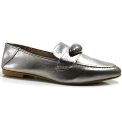 Mocassim de Couro Feminino Suzzara Prata 6000-3160
