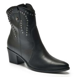 Bota Texana de Salto Bloco Feminina Via Marte Preto 090-012-01