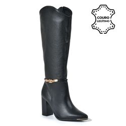 Bota de Couro e Cano Alto Via Marte Preto 230-007-01