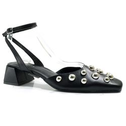 Scarpin Slingback de Couro Feminino Suzzara Preto 321-001