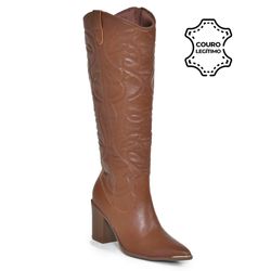 Bota Texana de Couro e Cano Longo Via Marte Marrom 079-002-01