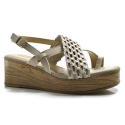 Sandália Anabela Feminina Crochê Bege MF492