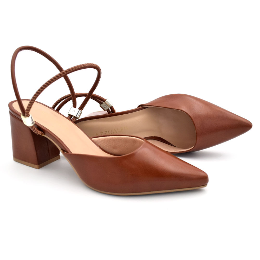 Scarpin Slingback de Salto Bloco Cazzualen Marrom 1204 - Foto 2